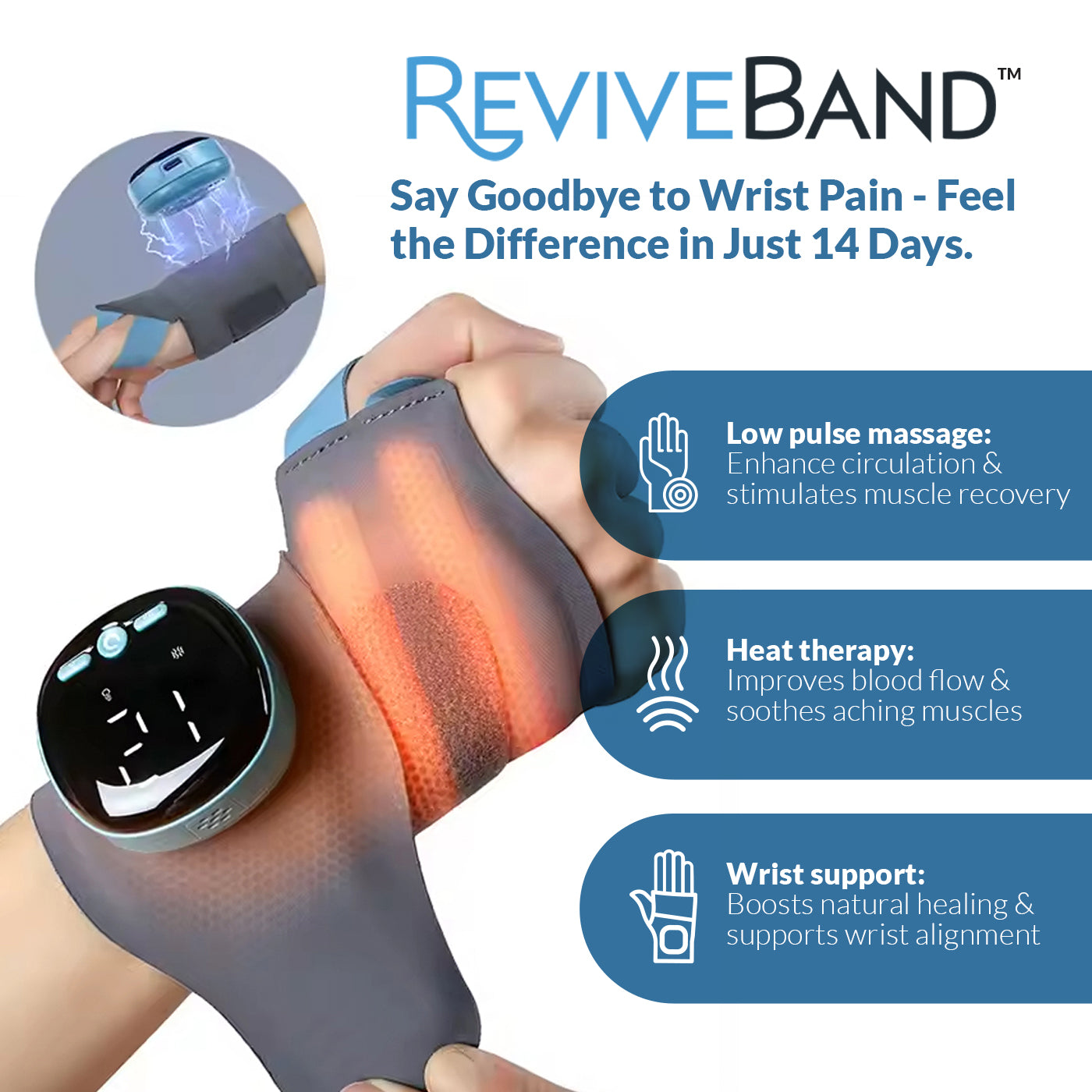 ReviveBand - Smart EMS & Heat Therapy Wrist Massager